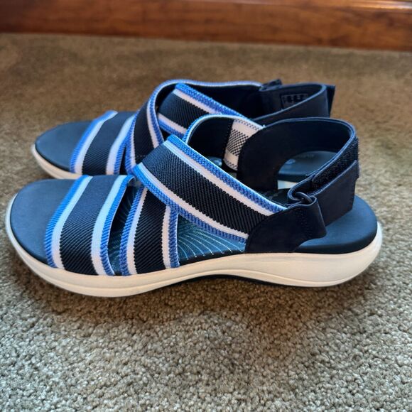 Clarks Cloudsteppers Mira Lily Sandals Womens 8 Navy Combi Striped Strappy Shoes - Picture 4 of 10